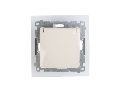 Simon 54 Gniazdo bryzgoszczelne z/u IP44 z przesłoną torów i klapką pełną kremowe DGZ1BZ.01/41