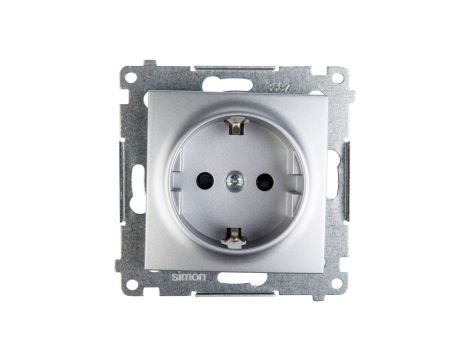 Simon 54 Gniazdo pojedyncze SCHUKO z/u 16A IP20 z przesłoną torów, szybkozłącza, srebrny mat DGSz1CZ.01/43