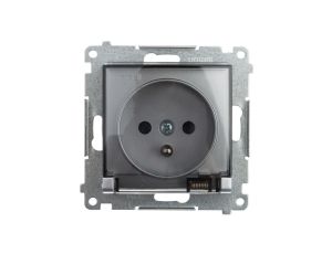 Simon 54 Gniazdo bryzgoszczelne z/u IP44 z klapką transparentną bez uszczelki srebrny mat DGZ1BUZ.01/43A