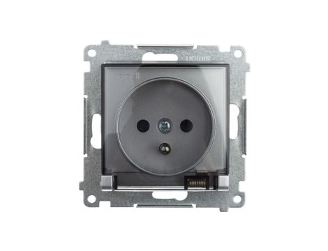 Simon 54 Gniazdo bryzgoszczelne z/u IP44 z klapką transparentną bez uszczelki srebrny mat DGZ1BUZ.01/43A