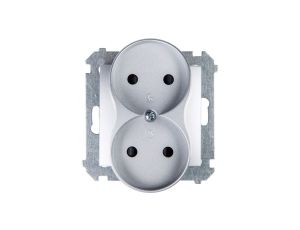 Simon 54 Gniazdo podwójne b/u 16A IP20 srebrny mat DG2MZ.01/43