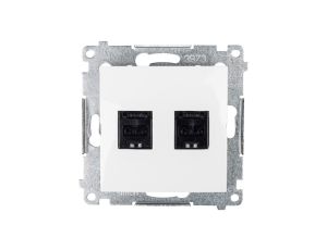 Simon 54 Gniazdo komputerowe podwójne 2xRJ45 kat.6 z przesłoną białe D62.01/11