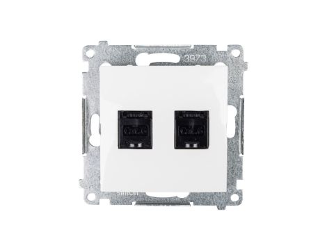 Simon 54 Gniazdo komputerowe podwójne 2xRJ45 kat.6 z przesłoną białe D62.01/11