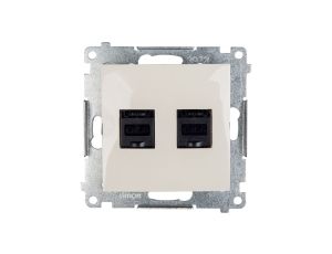 Simon 54 Gniazdo komputerowe podwójne 2xRJ45 kat.6 z przesłoną kremowe D62.01/41
