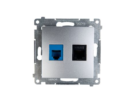 Simon 54 Gniazdo teleinformatyczne RJ45 kat.5e +RJ12 srebrny mat D5T.01/43