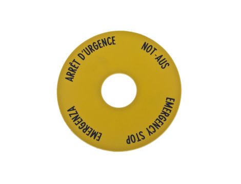 Tabliczka opisowa żółta okrągła fi60 EMERGENCY STOP (4 języki) SRT1 058873