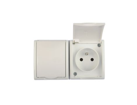 Simon Aquarius Gniazdo hermetyczne podwójne z/u IP54 z klapką pełną białe AQGZ1-2/11