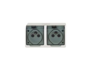 Hermes Gniazdo hermetyczne podwójne natynkowe z uziemieniem 16A IP44 z klapką dymną białe GNT 0322-01