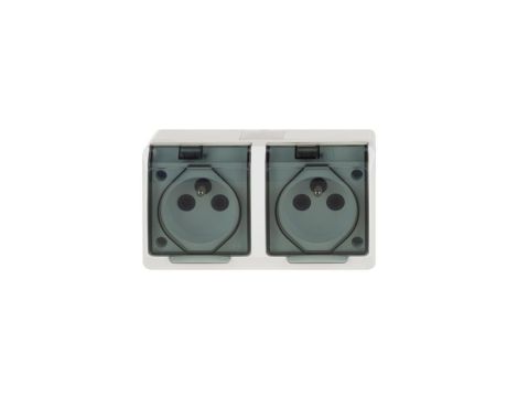 Hermes Gniazdo hermetyczne podwójne natynkowe z uziemieniem 16A IP44 z klapką dymną białe GNT 0322-01