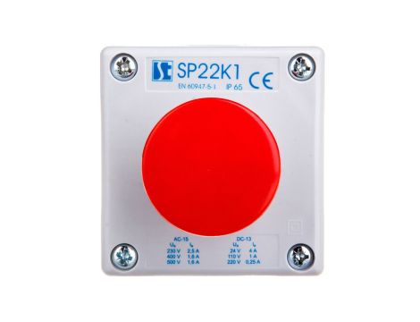 Kaseta sterownicza 1-otworowa przycisk grzybkowy czerwony 1R szara IP65 SP22K1\04-1