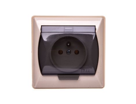 AKCENT Gniazdo bryzgoszczelne z/u IP44 klapka przezroczysta beżowe GPH-1AZ/01/d