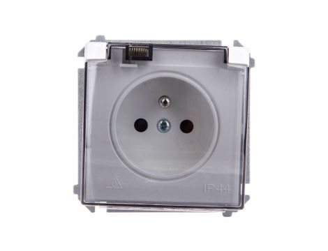 Simon Basic Gniazdo bryzgoszczelne z/u IP44 z przesłoną torów i klapką dymną białe BMGZ1Bz.01/11a