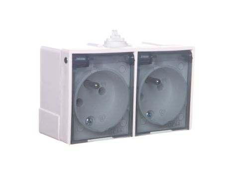 LAMBDA Gniazdo hermetyczne podwójne z/u IP44 klapka dymna biała GNH-2LZ/00/d