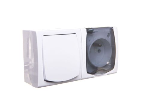 MADERA Łącznik hermetyczny pojedynczy + gniazdo hermetyczne pojedyncze z/u z klapką przezroczystą biały ZH-NŁ1G/00/d