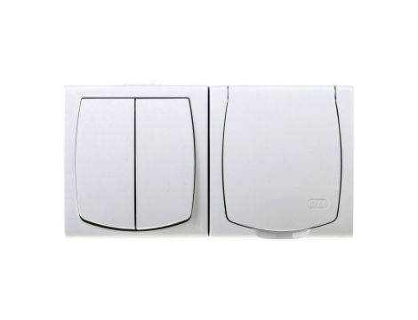 MADERA Łącznik hermetyczny świecznikowy + gniazdo hermetyczne pojedyncze z/u z klapką biały ZH-NŁ2G/00/w