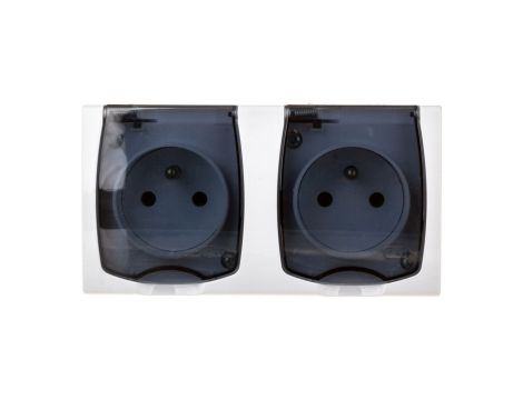 MADERA Gniazdo hermetyczne podwójne z/u IP44 klapka przezroczysta białe GNH-2NZ/00/d