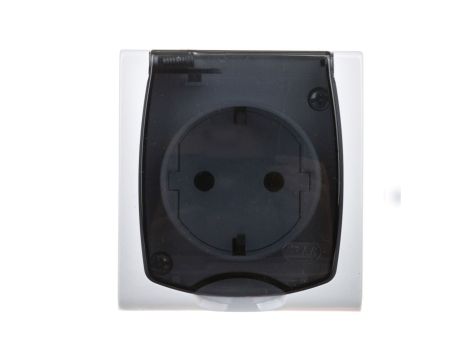 MADERA Gniazdo hermetyczne pojedyncze z/u Schuko IP44 klapka przezroczysta biała GNH-1NS/00/d