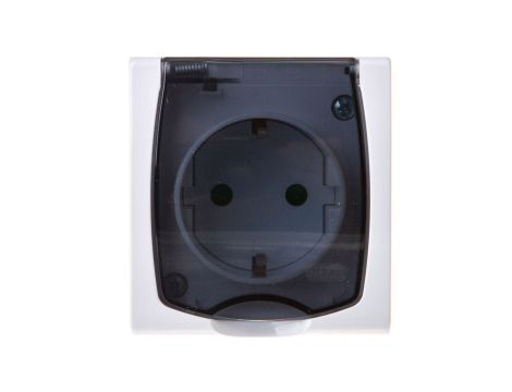 MADERA Gniazdo hermetyczne pojedyncze z/u Schuko IP44 z przesłonami klapka przezroczysta białe GNH-1NSP/00/d