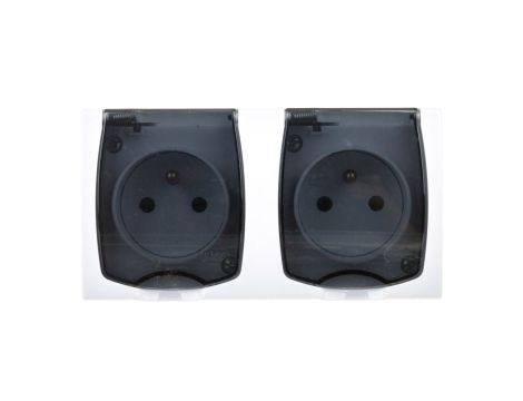 MADERA Gniazdo hermetyczne podwójne z/u IP44 z przesłonami klapka przezroczysta białe GNH-2NZP/00/d