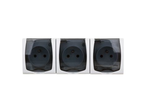 MADERA Gniazdo hermetyczne potrójne z/u IP44 klapka przezroczysta białe GNH-3NZ/00/d