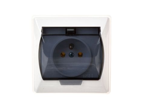 AKCENT Gniazdo bryzgoszczelne z/u IP44 klapka przezroczysta białe GPH-1AZ/00/d