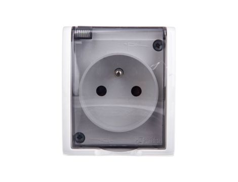 Simon Aquarius Gniazdo hermetyczne pojedyncze z/u IP54 z przesłoną torów i klapką dymną białe AQGZ1z/11a