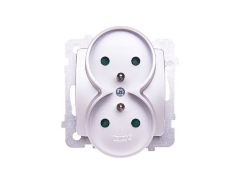 KARO Gniazdo podwójne z/u z przesłonami srebrny perłowy GP-2SRZP/m/43