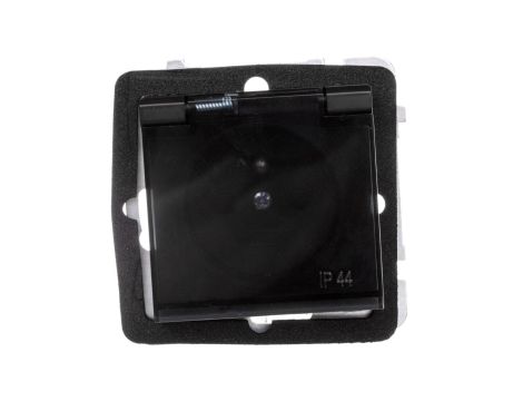 SONATA Gniazdo bryzgoszczelne z/u IP44 z przesłonami klapka przezroczysta czarny metalik GPH-1RZP/m/33/d