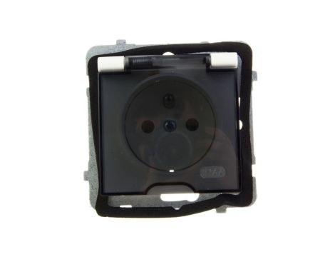 AS Gniazdo bryzgoszczelne z/u IP44 klapka przezroczysta ecru GPH-1GZ/m/27/d