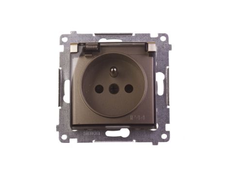 Simon 54 Gniazdo bryzgoszczelne z/u IP44 z klapką transparentną złoty mat DGZ1BUZ.01/44A