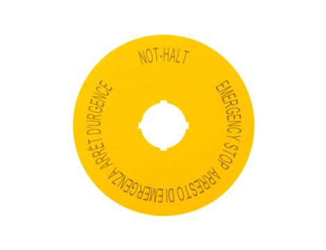 Tabliczka opisowa żółta okrągła fi90 EMERGENCY STOP M22-XAK11 121085