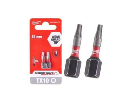Bity udarowe do wkrętarki TORX TX10 25mm 1/4 SHOCKWAVE 2szt MILWAUKEE