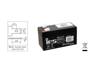 IPS 1.3-12 akumulator VRLA AGM 12V 1,3Ah, 6-9lat, do UPS, p.poż