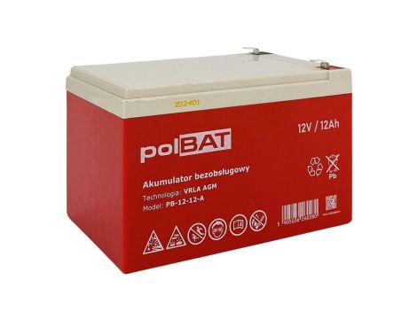 Akumulator VRLA AGM 12V 12Ah (żywotność 3-5lat) PB-12-12-A