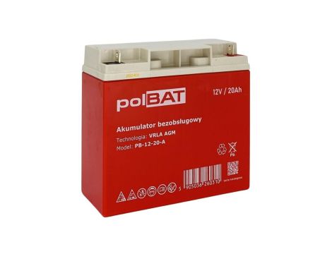 Akumulator VRLA AGM 12V 20Ah (żywotność 3-5lat) PB-12-20-A