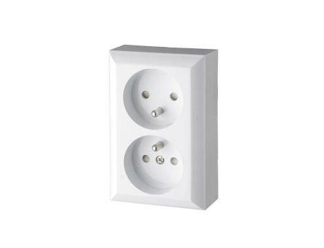 Gniazdo natynkowe podwójne z uziemieniem, IP20, białe, GAO 20456