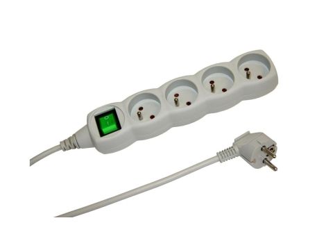 Przedłużacz 4-gniazdowy, 3m szary, z wyłącznikiem, 3x1,0mm OWY / 24201