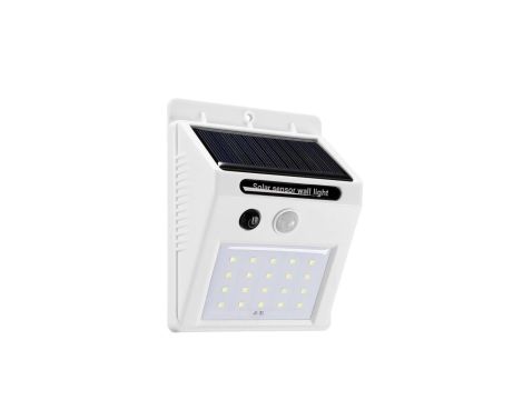 Naścienna lampka SOLAR 3W LED, 200lm, czujnik ruchu 3m, 90-120st/czujnik zmierzchu, biała / 46801