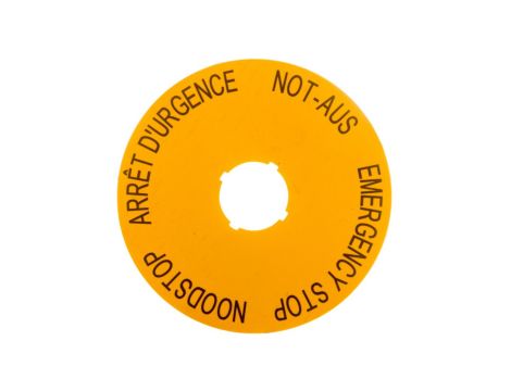 Tabliczka opisowa żółta okrągła fi90 EMERGENCY STOP (DE, GB, NL, F) M22-XAK3 216467