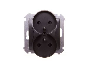 Simon 54 Nature Gniazdo podwójne do ramek z/u 16A IP20 z przesłoną torów podwójne antracyt DGZ2MZN.01/48