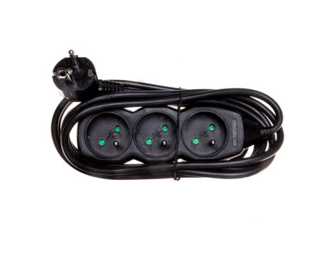 Przedłużacz 3-gniazda z/u 3m /H05VV-F 3G1/ czarny PC0313