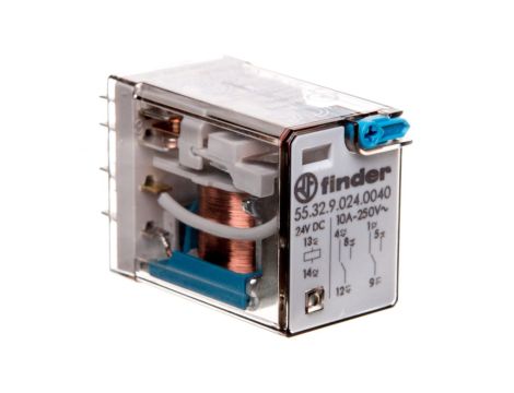 Przekaźnik miniaturowy 2P 10A 24V DC przycisk testujący mechaniczny wskaźnik zadziałania 55.32.9.024.0040