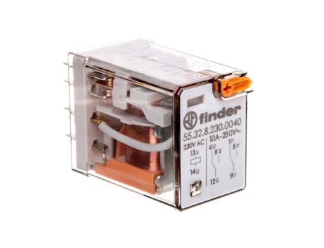 Przekaźnik miniaturowy 2P 10A 230V AC przycisk testujący mechaniczny AgNi 55.32.8.230.0040