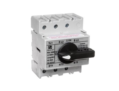Rozłącznik izolacyjny 3P 80A z pokrętłem na rozłączniku czarnym RSI-3080W02