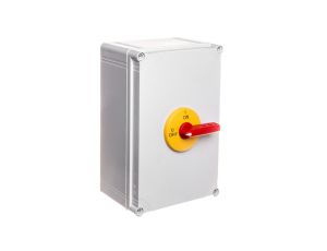 Rozłącznik izolacyjny 3P 125A w obudowie z poliwęglanu z czołem zamykanym żółto-czerwonym RSI-3125OBPZC