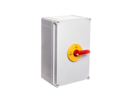Rozłącznik izolacyjny 3P 125A w obudowie z poliwęglanu z czołem zamykanym żółto-czerwonym RSI-3125OBPZC
