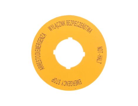 Tabliczka opisowa żółta okrągła EMERGENCY STOP (4 języki) M22-XBK15 167638
