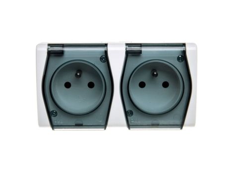 Hermes2 Gniazdo hermetyczne podwójne z/u 16A IP44 z klapką pełną biało-dymne 1022-01