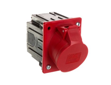 Gniazdo tablicowe skośne 16A 5P 400V czerwone IP44 /z puszką/ 415-6p