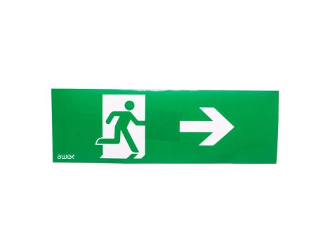 Piktogram PM25 100x300 człowiek w drzwiach strzałka prawo logo awex (ISO7010)